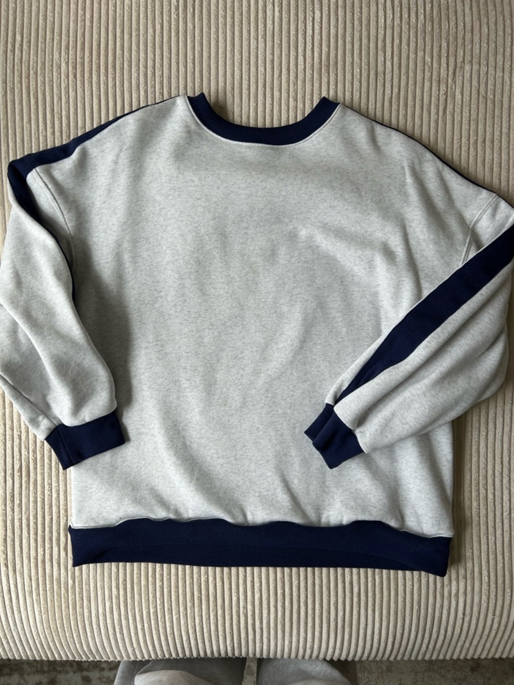 Grey Sweatshirt with Navy Trim - Classic Crewneck
